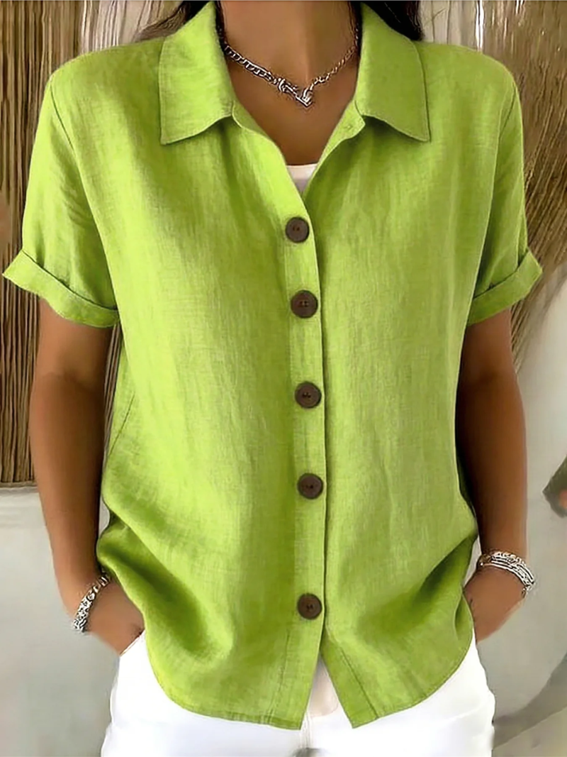 SEREN | FLATTERING BUTTON-FRONT BLOUSE WITH ELEGANT DRAPE