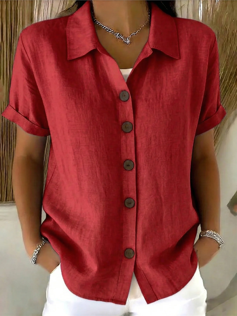 SEREN | FLATTERING BUTTON-FRONT BLOUSE WITH ELEGANT DRAPE