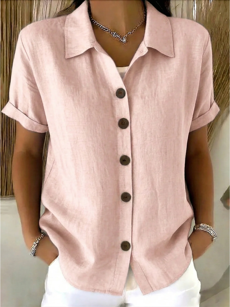SEREN | FLATTERING BUTTON-FRONT BLOUSE WITH ELEGANT DRAPE