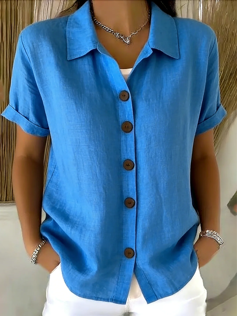 SEREN | FLATTERING BUTTON-FRONT BLOUSE WITH ELEGANT DRAPE