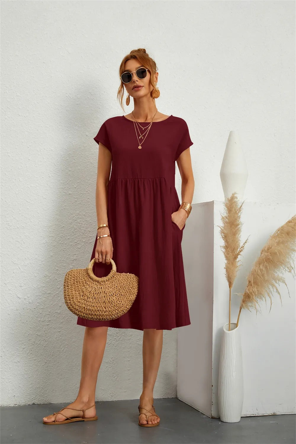 MILA | ELEGANT DRAPED DRESS WITH FLATTERING TUMMY COVERAGE