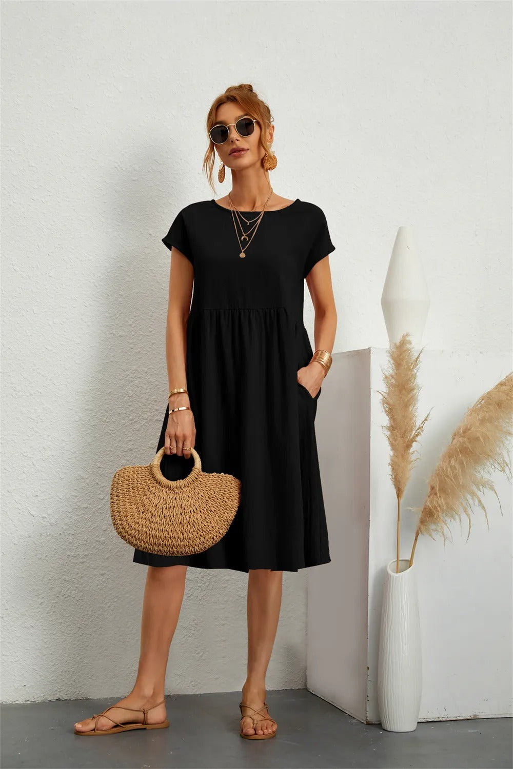 MILA | ELEGANT DRAPED DRESS WITH FLATTERING TUMMY COVERAGE