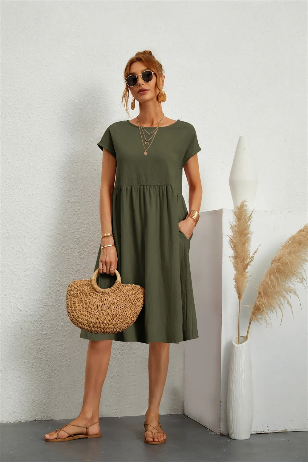 MILA | ELEGANT DRAPED DRESS WITH FLATTERING TUMMY COVERAGE