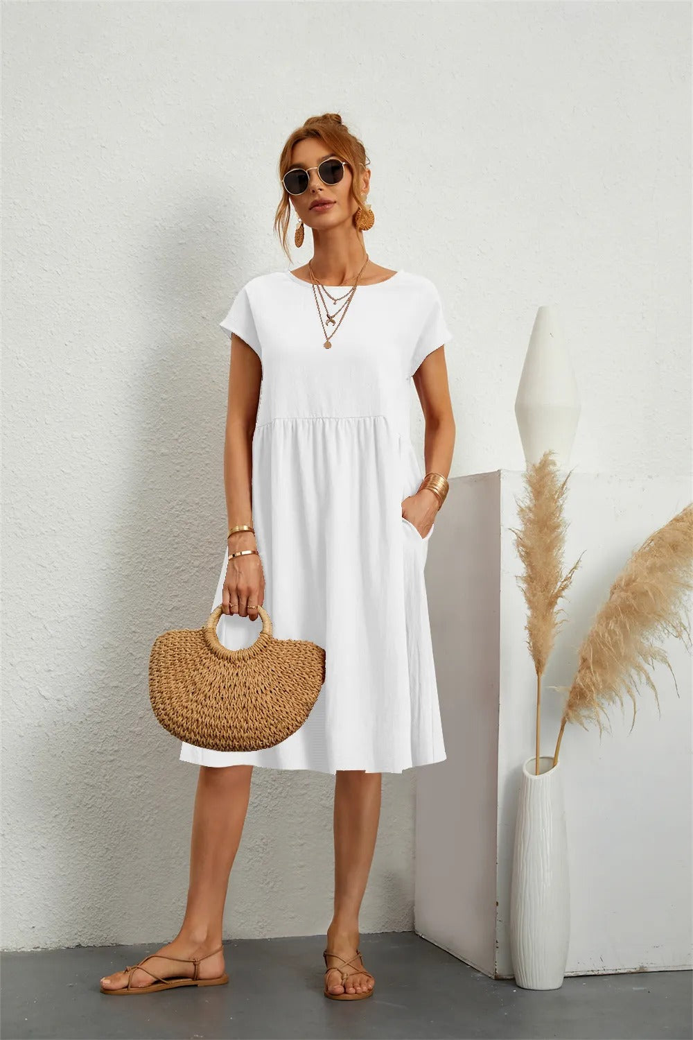 MILA | ELEGANT DRAPED DRESS WITH FLATTERING TUMMY COVERAGE