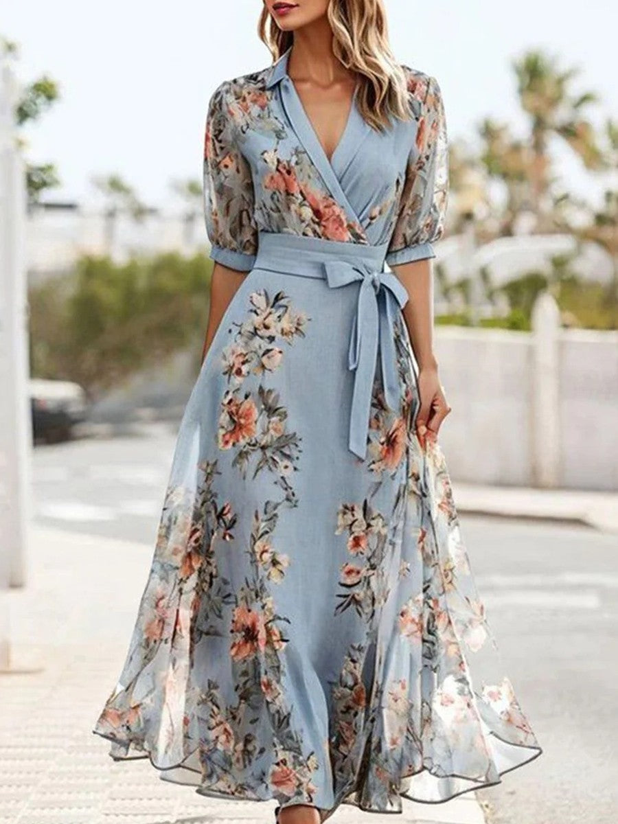 SOPHIA | FLATTERING FLORAL MIDI DRESS WITH ELEGANT V-NECK