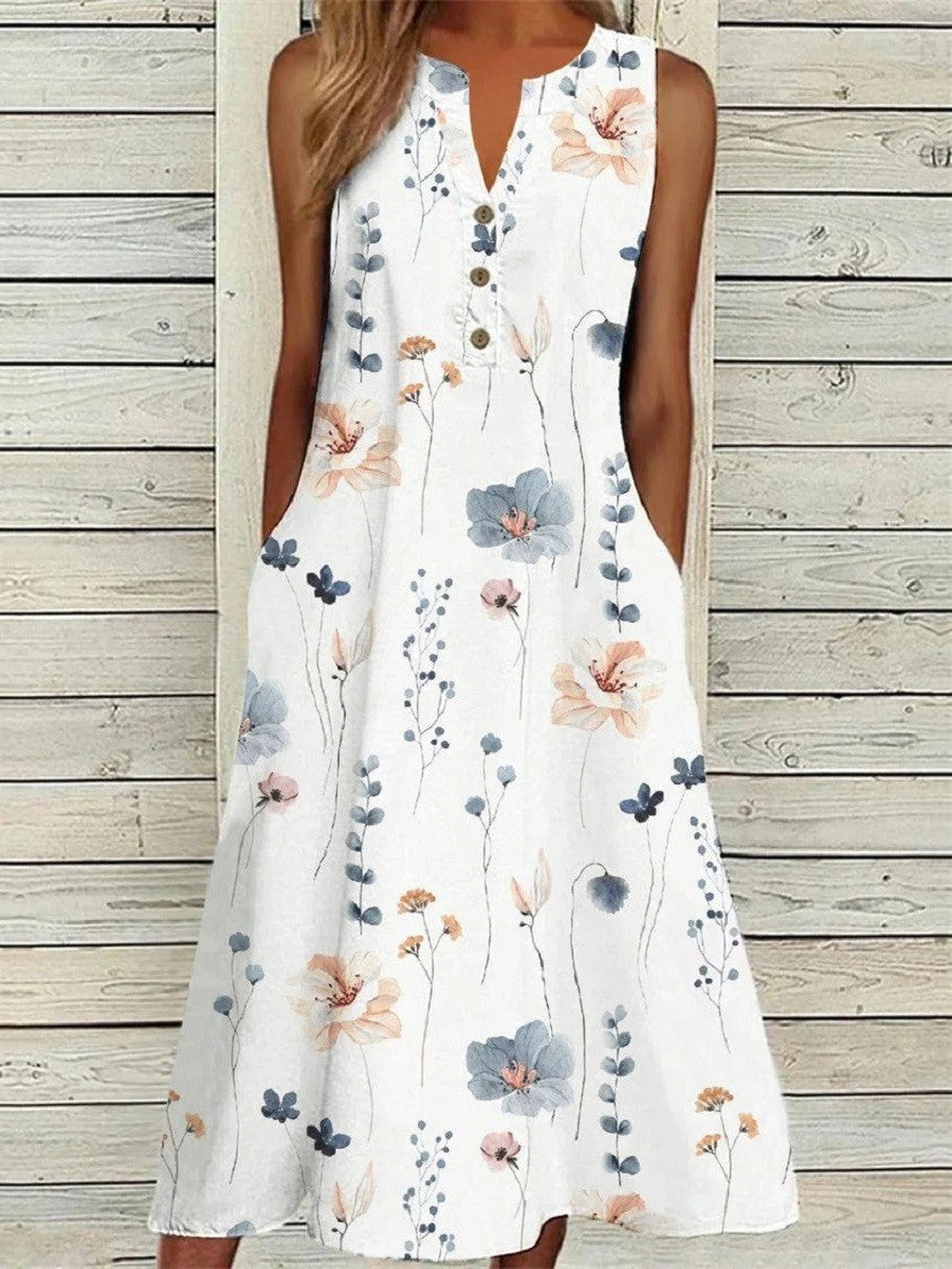 SCARLETT | FLOWING FLORAL MIDI DRESS WITH ELEGANT TUMMY COVERAGE