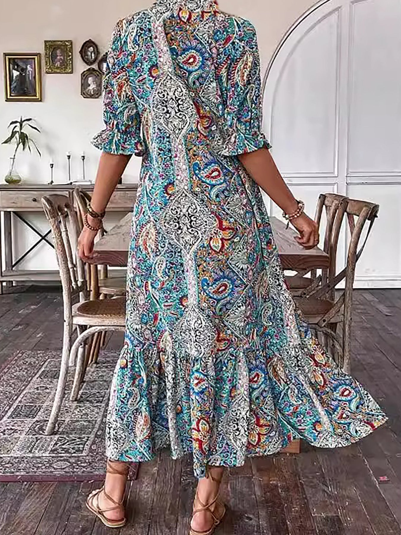 CLODAGH | FLATTERING BOHO MIDI DRESS WITH ELEGANT DRAPE