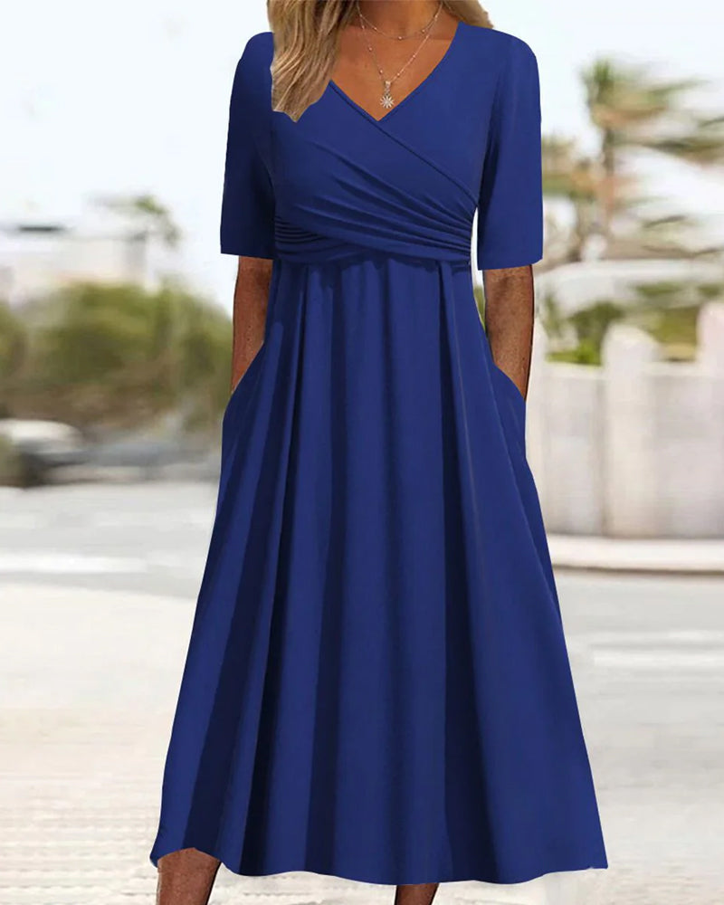 LARA | ELEGANT V-NECK MIDI DRESS WITH REFINED SILHOUETTE