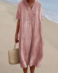 GINA | ELEGANT LINEN TUMMY-COVERAGE DRESS