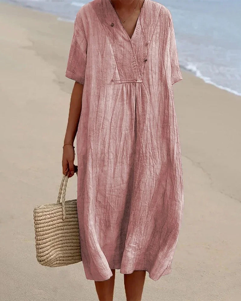 GINA | ELEGANT LINEN TUMMY-COVERAGE DRESS
