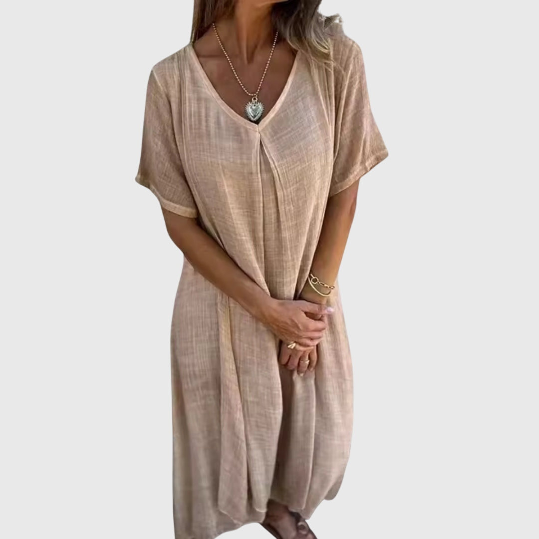 LEANNE | REFINED V-NECK MIDI DRESS WITH FLOWING SILHOUETTE