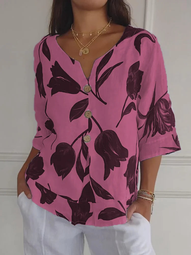 PENELOPE | WRINKLE-RESISTANT FLORAL BLOUSE WITH REFINED CHARM