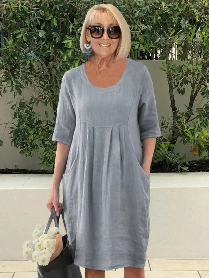 MALEY | ELEGANT COTTON-LINEN TUMMY-COVERAGE DRESS