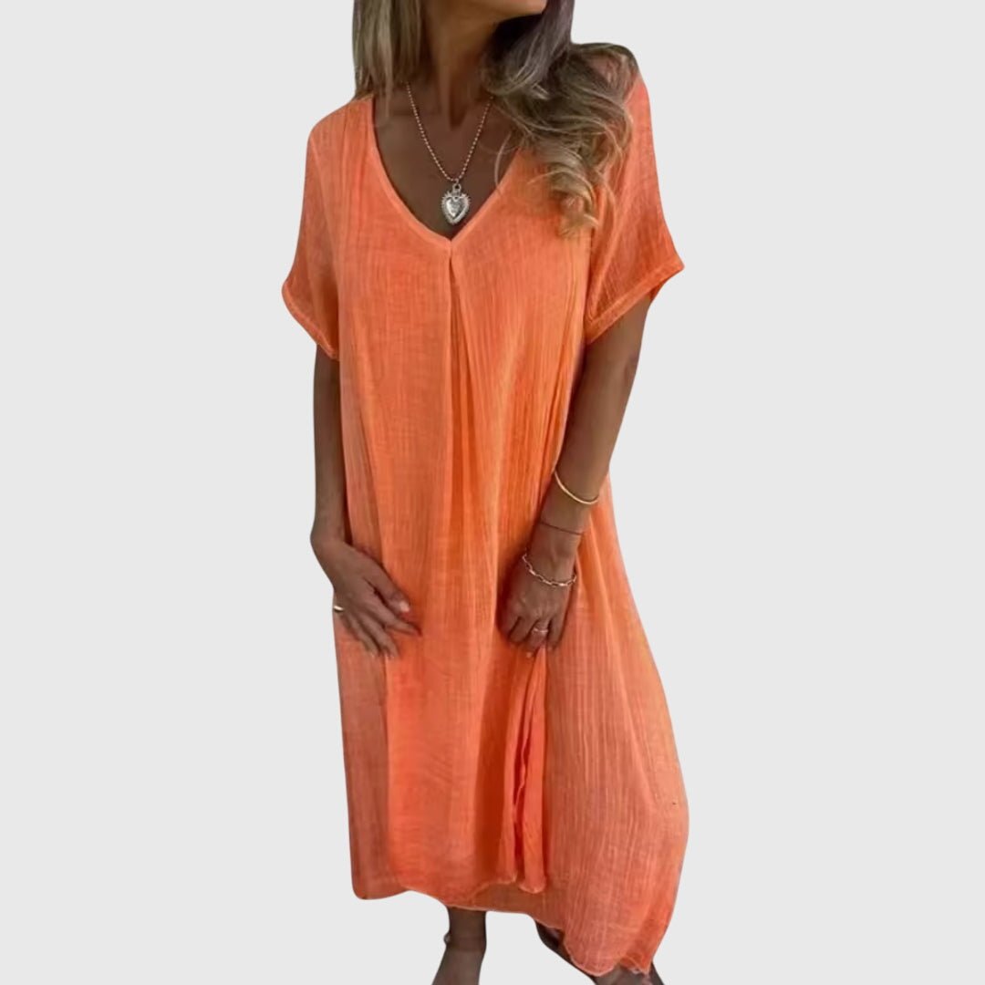 LEANNE | REFINED V-NECK MIDI DRESS WITH FLOWING SILHOUETTE