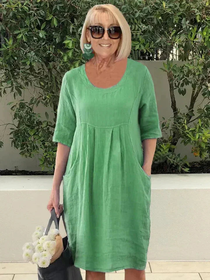 MALEY | ELEGANT COTTON-LINEN TUMMY-COVERAGE DRESS