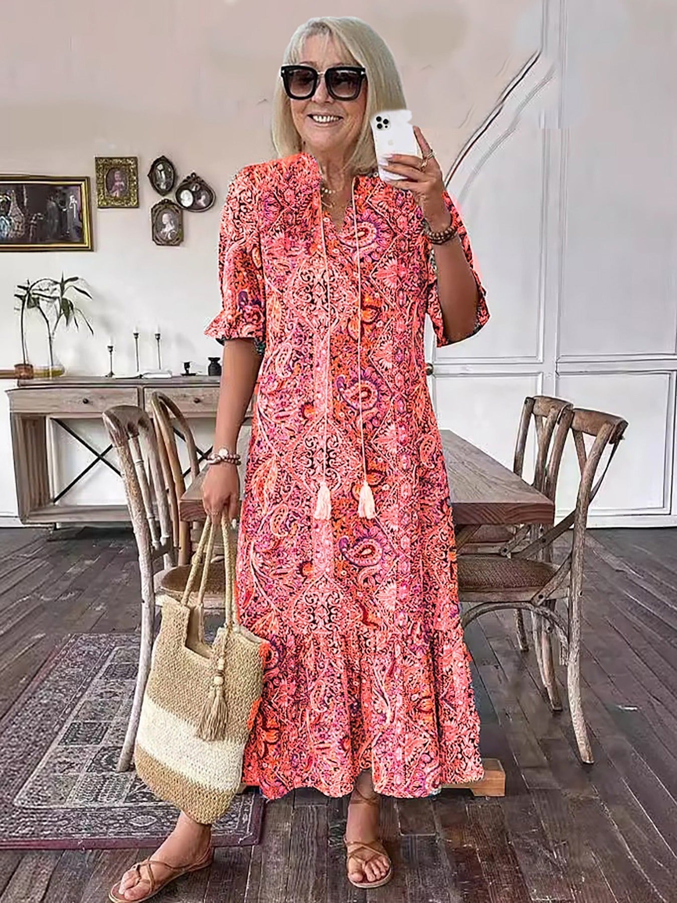 CLODAGH | FLATTERING BOHO MIDI DRESS WITH ELEGANT DRAPE
