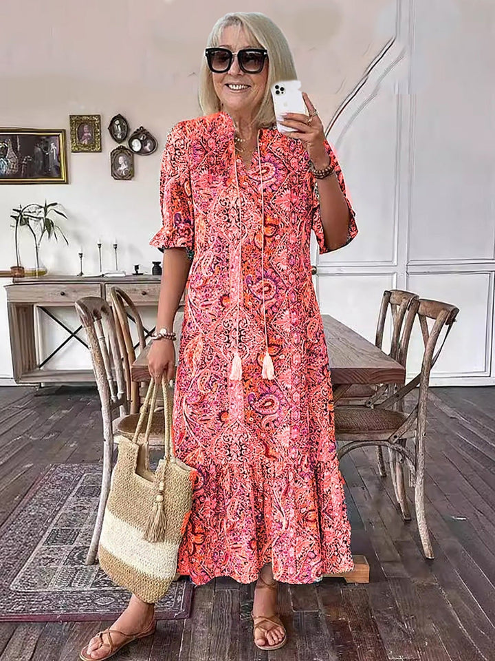 CLODAGH | FLATTERING BOHO MIDI DRESS WITH ELEGANT DRAPE