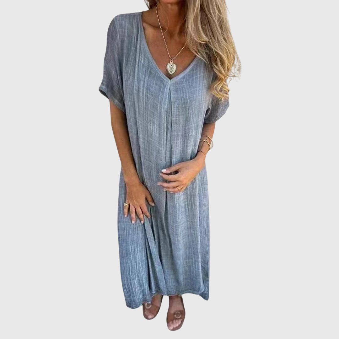 LEANNE | REFINED V-NECK MIDI DRESS WITH FLOWING SILHOUETTE
