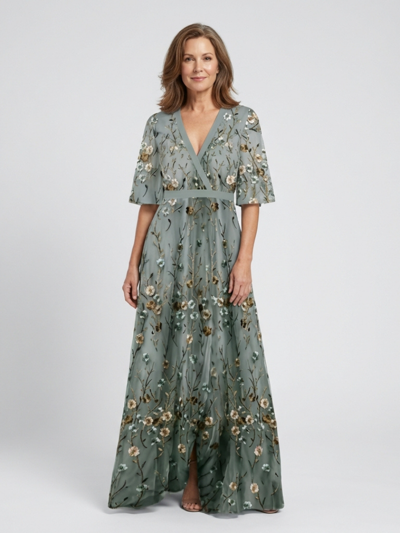EVADNE | ELEGANT FLORAL MAXI DRESS WITH FLATTERING DRAPE