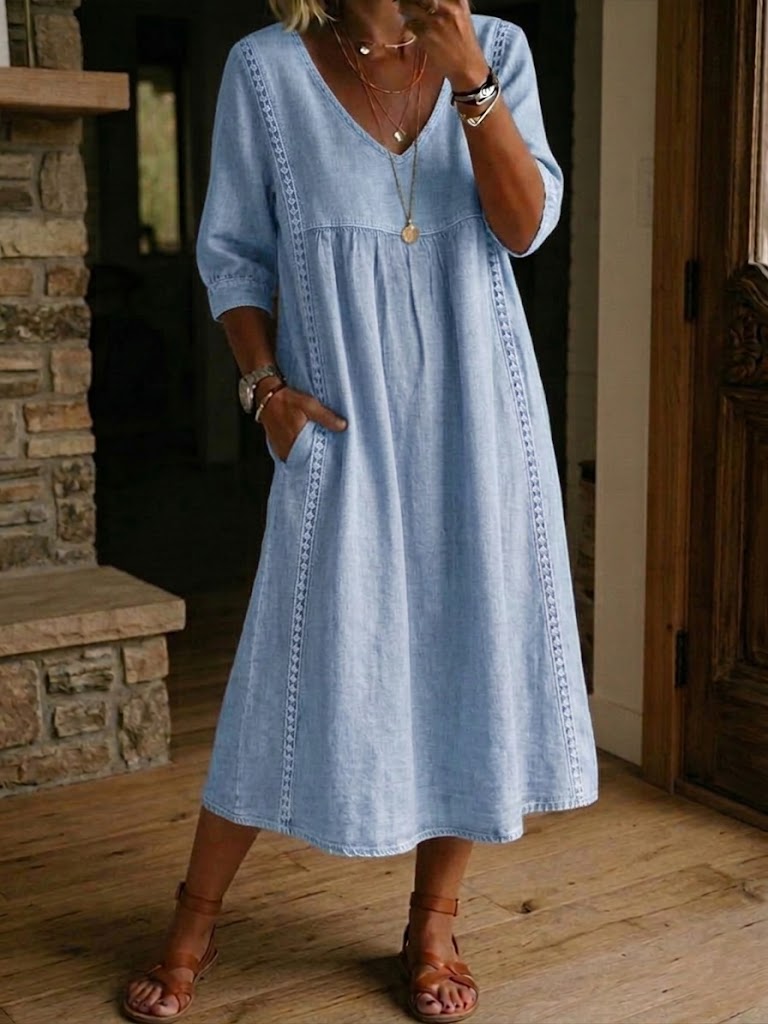 SHANNON | RELAXED FIT LINEN DRESS WITH DELICATE LACE TRIM