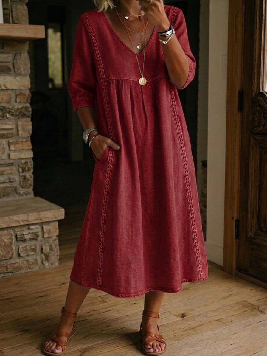 SHANNON | RELAXED FIT LINEN DRESS WITH DELICATE LACE TRIM