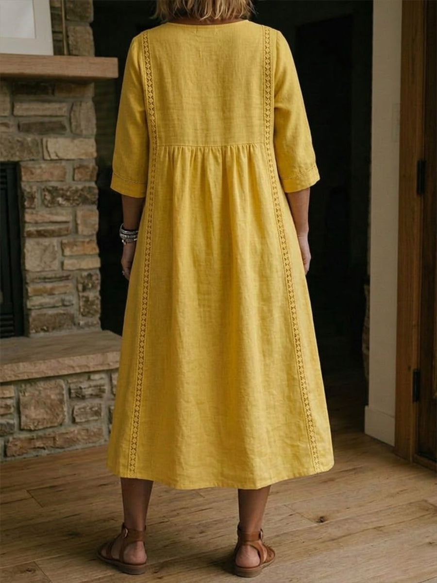 SHANNON | RELAXED FIT LINEN DRESS WITH DELICATE LACE TRIM