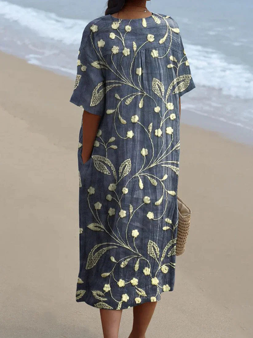 JESSIE | FLATTERING FLORAL COTTON MIDI DRESS WITH TIMELESS ELEGANCE